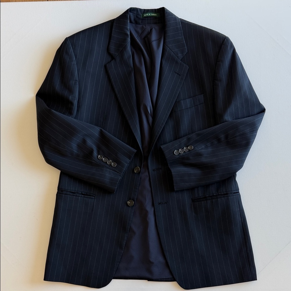 Lauren Ralph Lauren Vintage Wool Pinstripe Blazer 40R Made in Canada Union Made